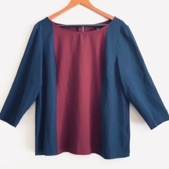 Tommy Hilfiger Blouse L Sleeve Elbow Length Color Block Office Career Modest - Picture 3 of 10